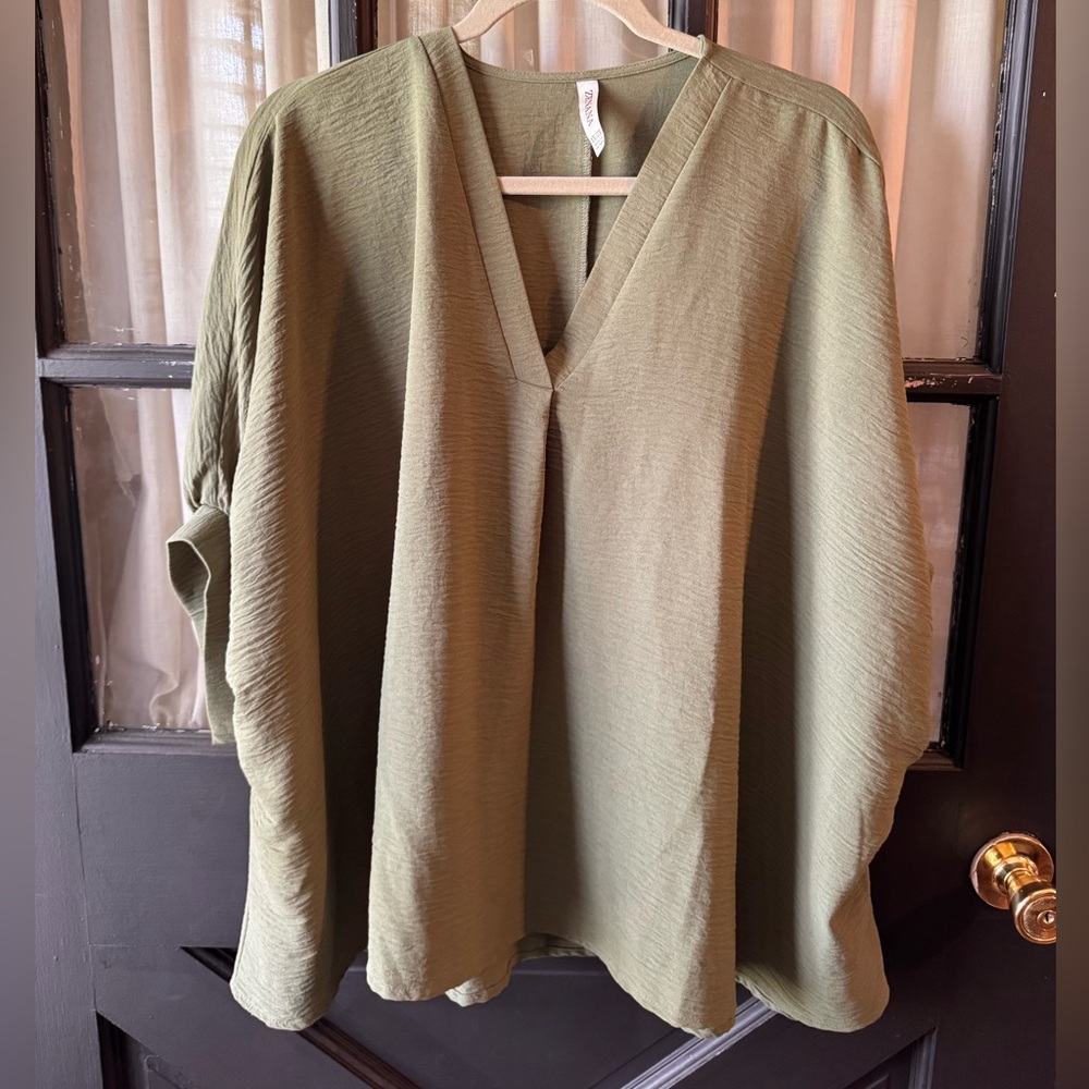 Zenana Outfitters Olive Green V-Neck Tunic Top